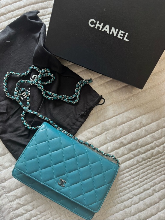 CHANEL Handbags - CHANEL Teal Quilted Leather Crossbody with Chain Strap